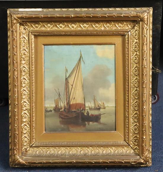 Attributed to John Ward of Hull (1798-1849) Dutch shipping on a calm sea 8.5 x 7in.
